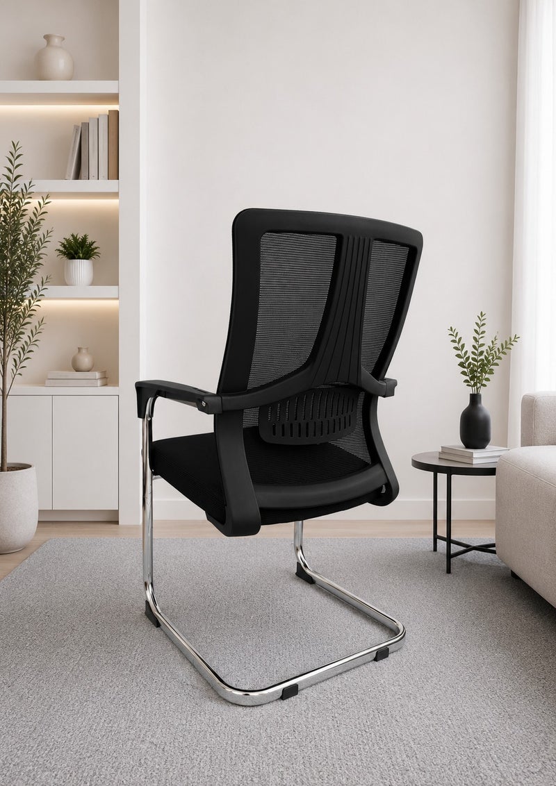 Black Mesh Visitor Chair with Chrome Sled Base Ergonomic Office Conference Seating Modern - Image 3