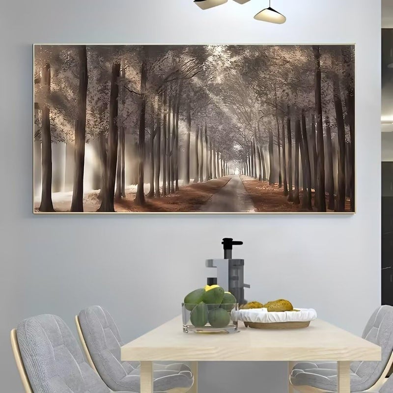 ALAYRA INTERNATIONAL ALAYRA Premium Canvas Digital Print Wrap framed Wall Art 60x120 cm – Forest Path in Morning Mist Vintage Rustic Landscape Painting, Large Home Decor for Living Room, Bedroom, Office, Hallway - Image 3