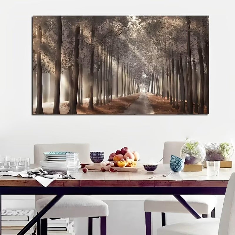 ALAYRA INTERNATIONAL ALAYRA Premium Canvas Digital Print Wrap framed Wall Art 60x120 cm – Forest Path in Morning Mist Vintage Rustic Landscape Painting, Large Home Decor for Living Room, Bedroom, Office, Hallway - Image 4