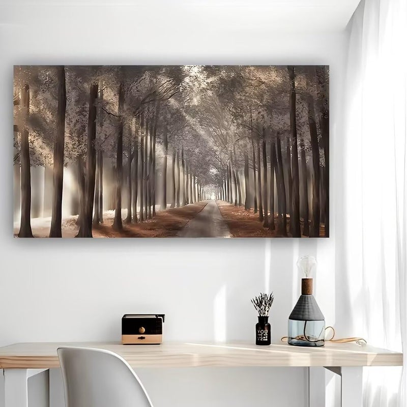 ALAYRA INTERNATIONAL ALAYRA Premium Canvas Digital Print Wrap framed Wall Art 60x120 cm – Forest Path in Morning Mist Vintage Rustic Landscape Painting, Large Home Decor for Living Room, Bedroom, Office, Hallway - Image 5