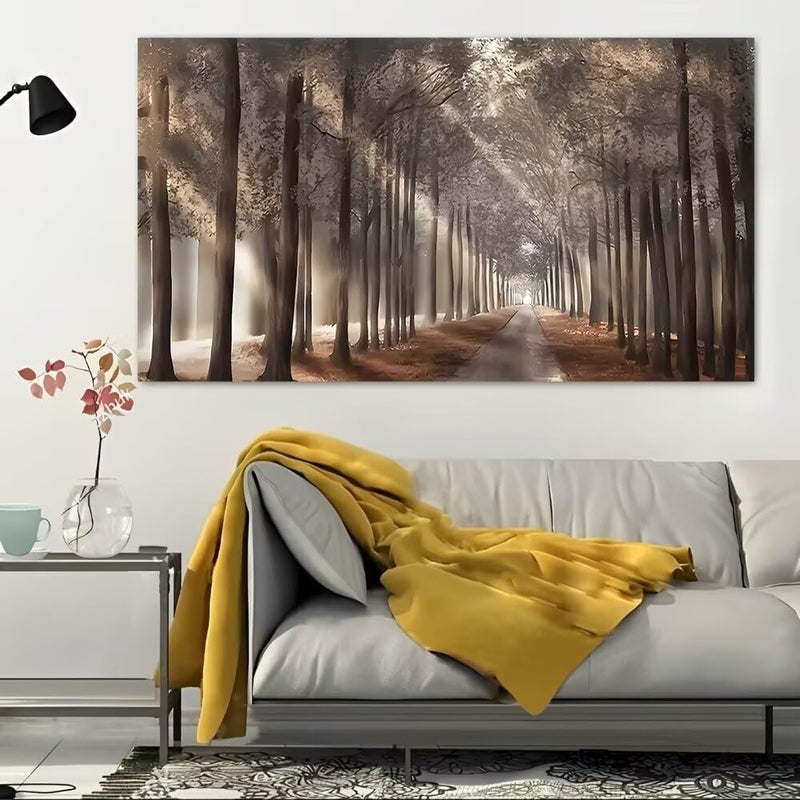 ALAYRA INTERNATIONAL ALAYRA Premium Canvas Digital Print Wrap framed Wall Art 60x120 cm – Forest Path in Morning Mist Vintage Rustic Landscape Painting, Large Home Decor for Living Room, Bedroom, Office, Hallway - Image 2