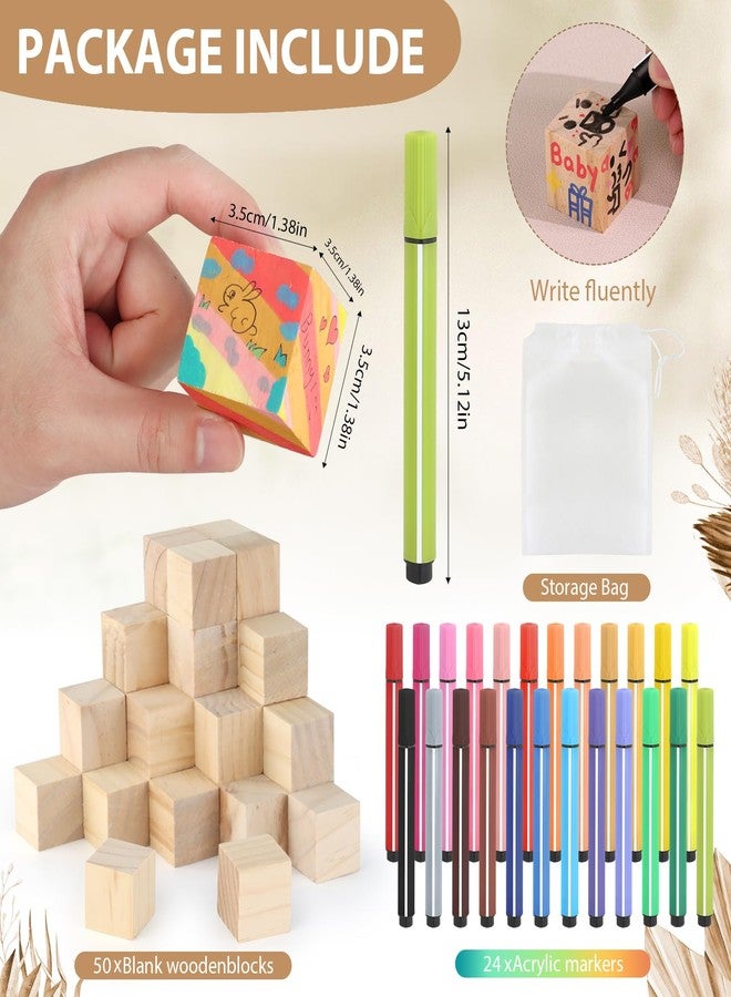 wookidel Baby Shower Games Sign Kit with 50 Blank Wooden Blocks, 24 Acrylic Paint Marker and Wooden Sign, Blocks for Baby Shower Games, Gender Reveals Party (Boho) - Image 3