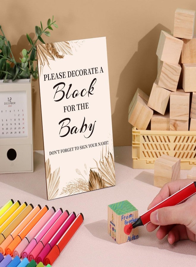 wookidel Baby Shower Games Sign Kit with 50 Blank Wooden Blocks, 24 Acrylic Paint Marker and Wooden Sign, Blocks for Baby Shower Games, Gender Reveals Party (Boho) - Image 5