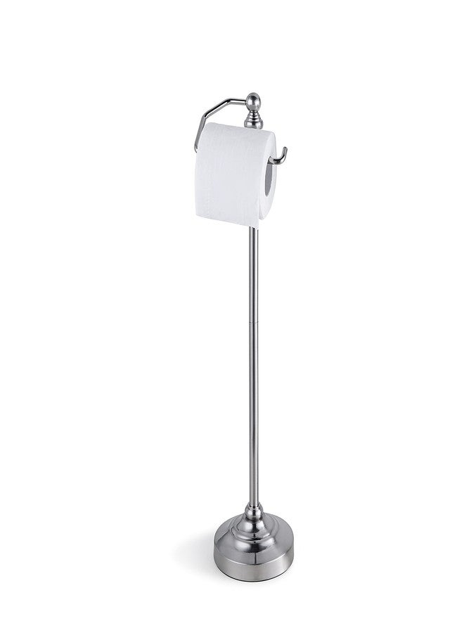 SunnyPoint Deluxe Free Standing Heavy Weighted Toilet Tissue Paper Roll Holder Stand (Brushed Nickel) - Image 1
