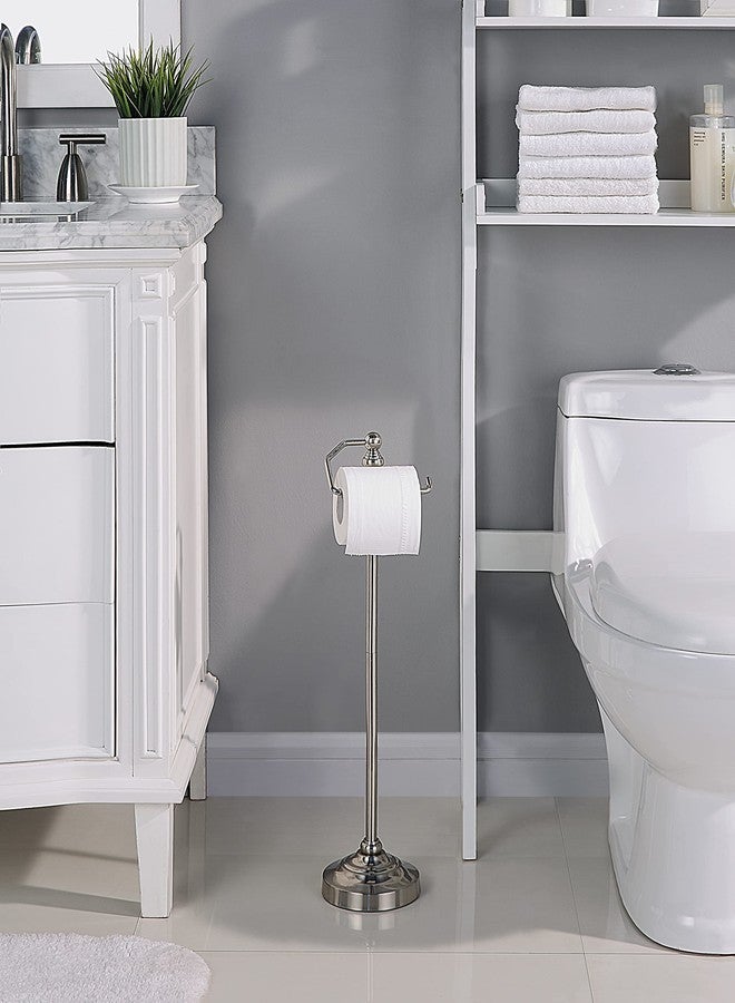 SunnyPoint Deluxe Free Standing Heavy Weighted Toilet Tissue Paper Roll Holder Stand (Brushed Nickel) - Image 2