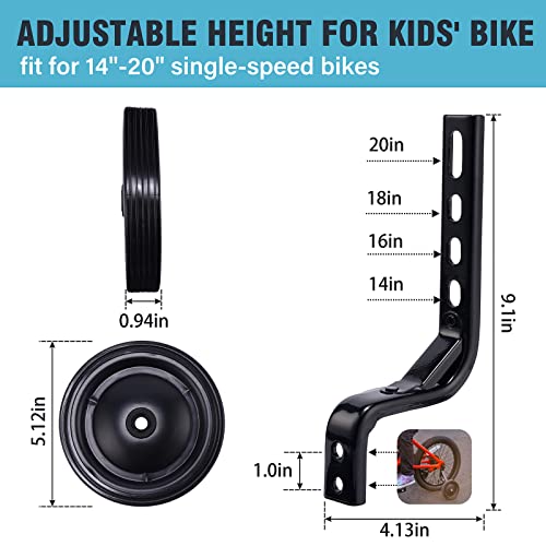 HOMEE Bike Training Wheels for Kids Adjustable Bicycle with Heavy Duty Rear Children Bicycles Stabilizer Mounted Kit, Bike Accessories fits for 14, 16, 18, 20inch Single Speed Bikes, 1 Pair (Black) - Image 2