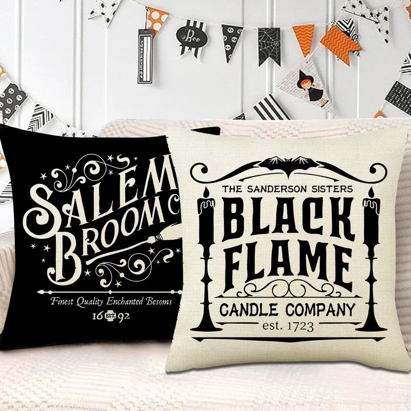 ليوه Leioh Halloween Decorations Covers Covers 18x18 مجموعة من 4 هالوين ديكور Hocus Pocus Farmhouse قول وسائد الهالوين لأريكة أريكة المنزل - Image 3
