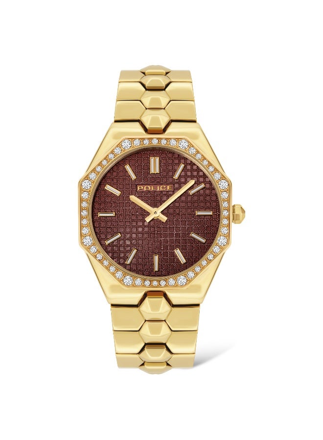 POLICE Women Montaria Red Dial Gold Metal Bracelet Analog Watch - 35Mm - Image 1