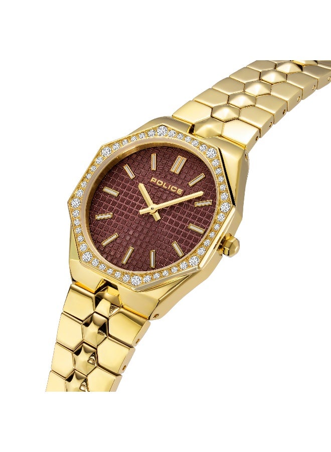 POLICE Women Montaria Red Dial Gold Metal Bracelet Analog Watch - 35Mm - Image 2