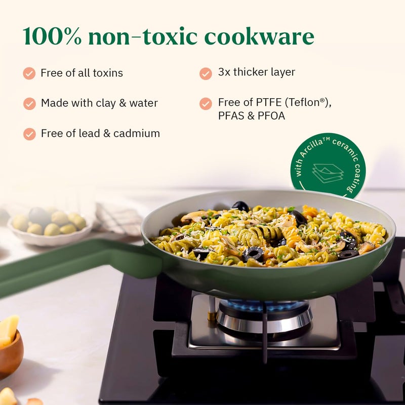 Ember Cookware مقلاة سيراميك أركيلا 24 سم | أواني طهي غير لاصقة | مقلاة غير سامة | معتمدة من ISI | مقلاة سيراميك للطهي | 1× ملعقة مسطحة | خالية من PFAS و PTFE | آمنة للاستخدام على الحث | تيراكوتا - Image 4