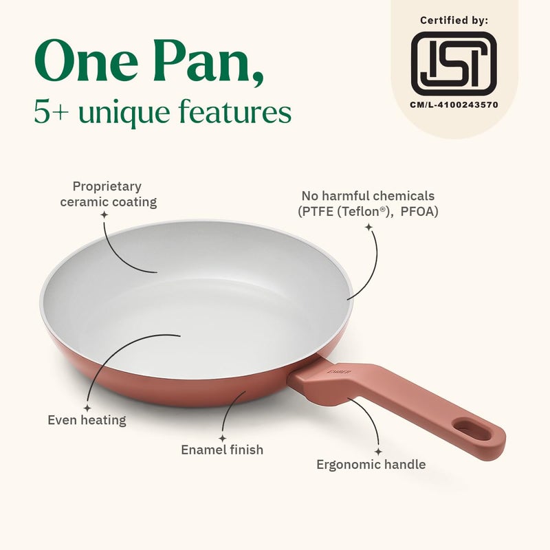 Ember Cookware مقلاة سيراميك أركيلا 24 سم | أواني طهي غير لاصقة | مقلاة غير سامة | معتمدة من ISI | مقلاة سيراميك للطهي | 1× ملعقة مسطحة | خالية من PFAS و PTFE | آمنة للاستخدام على الحث | تيراكوتا - Image 2