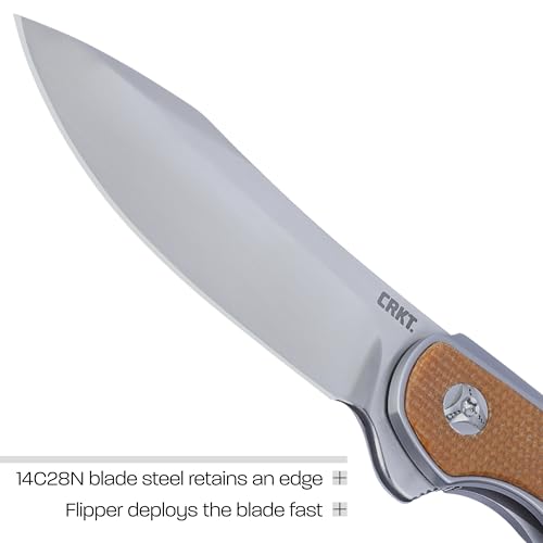 CRKT سكين CRKT بادوان القابلة للطي للاستخدام اليومي: نقطة إسقاط بشفرة من فولاذ 14C28N، مقبض من الفولاذ المقاوم للصدأ مع تغطية ميكارتا، قفل إطار، 6070 - Image 3
