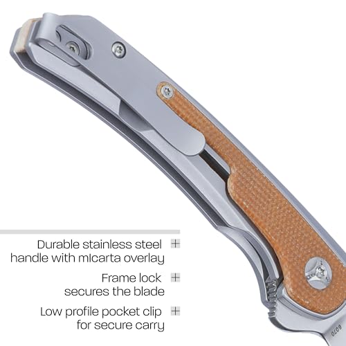 CRKT سكين CRKT بادوان القابلة للطي للاستخدام اليومي: نقطة إسقاط بشفرة من فولاذ 14C28N، مقبض من الفولاذ المقاوم للصدأ مع تغطية ميكارتا، قفل إطار، 6070 - Image 5