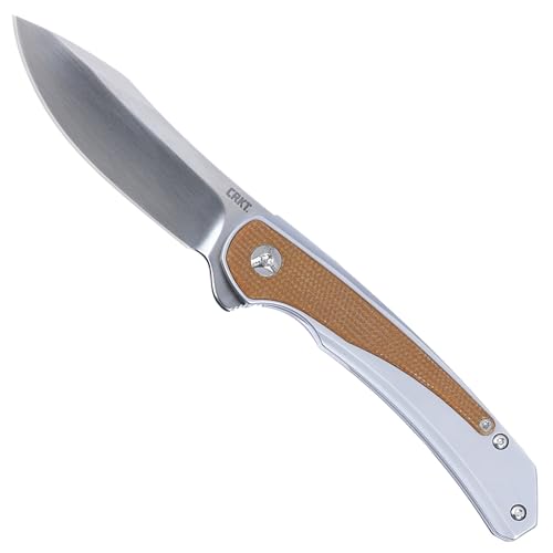 CRKT سكين CRKT بادوان القابلة للطي للاستخدام اليومي: نقطة إسقاط بشفرة من فولاذ 14C28N، مقبض من الفولاذ المقاوم للصدأ مع تغطية ميكارتا، قفل إطار، 6070 - Image 1