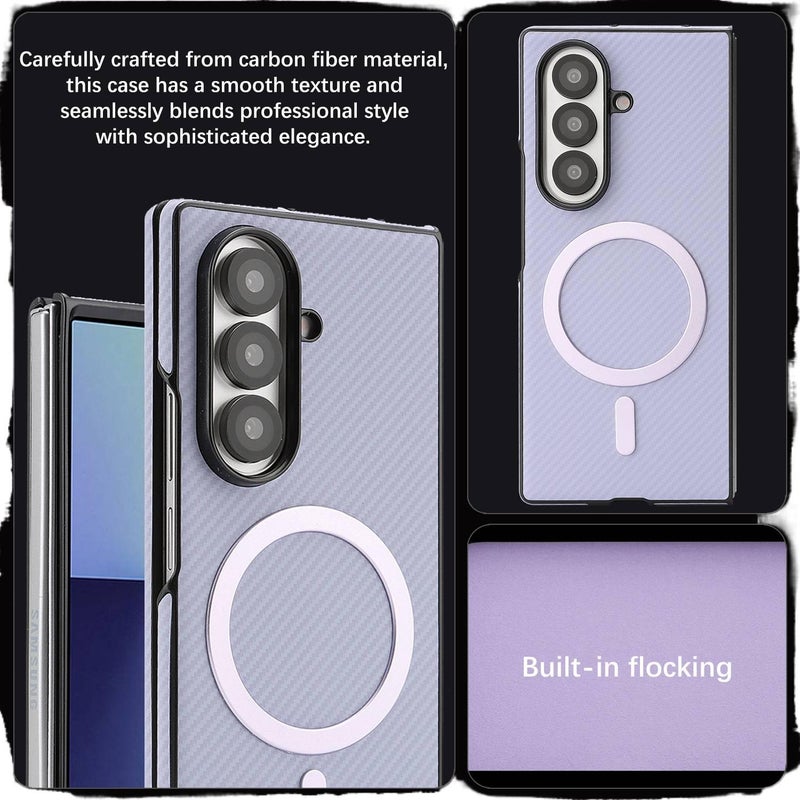 MagSafe Case | Purple | Leather Texture | Carbon Fiber Texture | Strong Magnetic | Shockproof Cover for Samsung Galaxy Z Fold 5 - Image 3