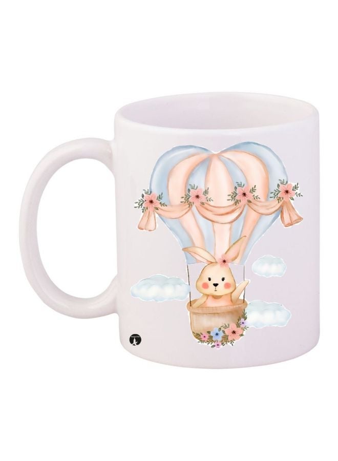 Bunny Printed Coffee Mug White/Beige/Blue 11ounce
