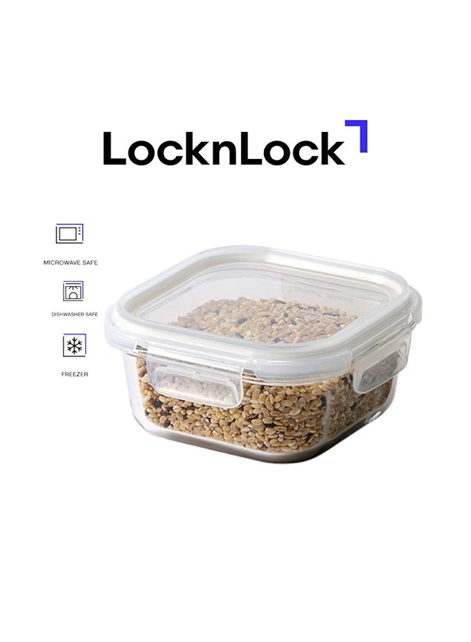 LocknLock حاوية طعام زجاجية مربعة قابلة للتكديس من لوكن لوك سعة 520 مل، محكمة الإغلاق مع غطاء قفل من 4 جوانب، آمنة للاستخدام في الميكروويف، الفريزر وغسالة الصحون، تخزين زجاجي قابل للتكديس لتحضير الوجبات وبقايا الطعام - Image 1
