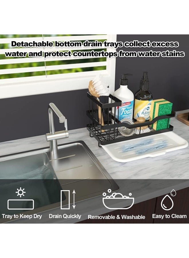 Relex Kitchen Sink Shelf, Soap Sponge Drain Rack Holder, 304 Self-Drainage Kitchen Sink Caddy, Rustproof Waterproof Quick Drying Dish Sponge Organizer, Bathroom Accessorie (Black) - Image 2