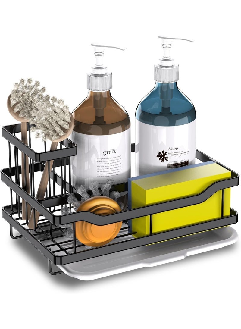 Relex Kitchen Sink Shelf, Soap Sponge Drain Rack Holder, 304 Self-Drainage Kitchen Sink Caddy, Rustproof Waterproof Quick Drying Dish Sponge Organizer, Bathroom Accessorie (Black) - Image 1