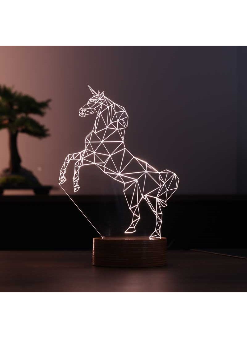 By-Lamp Unicorn Horse Figure Decorative Gift Led Table Lamp | 7 Light Colors | Wooden Base  - Image 1