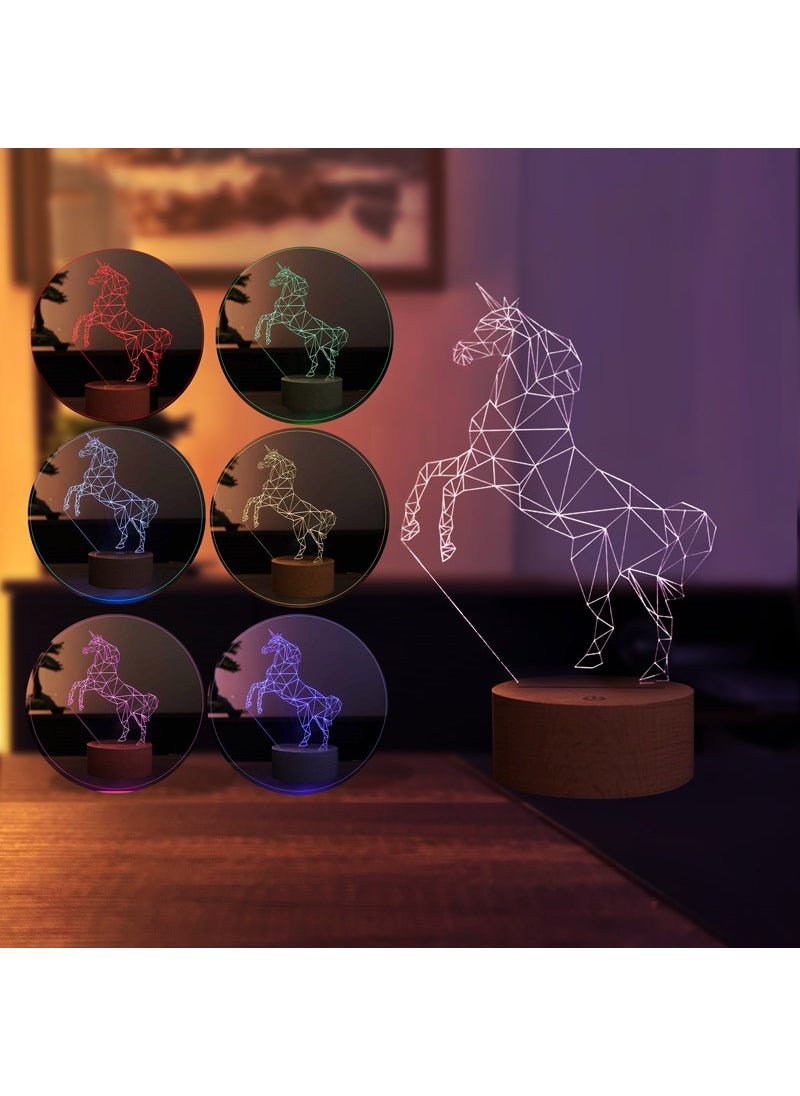 By-Lamp Unicorn Horse Figure Decorative Gift Led Table Lamp | 7 Light Colors | Wooden Base  - Image 3