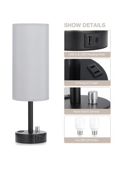American Style Small Table Lamp Rotary Switch Dimmable Round Fabric Table Lamp Usbc Port Socket-Light Source Power:American Standard + Special Dimming Bulb-Light Color:Gray Cloth