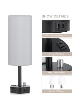 American Style Small Table Lamp Rotary Switch Dimmable Round Fabric Table Lamp Usbc Port Socket-Light Source Power:American Standard + Special Dimming Bulb-Light Color:Gray Cloth - pzsku/Z1D1A5F1C7F6A908E04C4Z/45/1744280450/71dc24f7-33b9-4993-a3b0-cfc499af6299