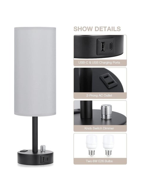American Style Small Table Lamp Rotary Switch Dimmable Round Fabric Table Lamp Usbc Port Socket-Light Source Power:American Standard + Special Dimming Bulb-Light Color:Gray Cloth