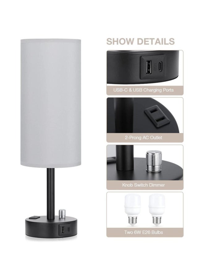 Generic - American Style Small Table Lamp Rotary Switch Dimmable Round Fabric Table Lamp Usbc Port Socket-Light Source Power:American Standard + Special Dimming Bulb-Light Color:Gray Cloth - Image 1
