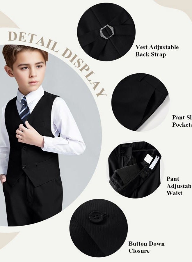 Visaccy Boys Formal Suit Slim Fit Dress Clothes Ring Bearer Outfit Tuxedo Suits,Adjustable Waist, Black Suit Blue Plaid Tie(4 Piece), 8 Years - Image 2