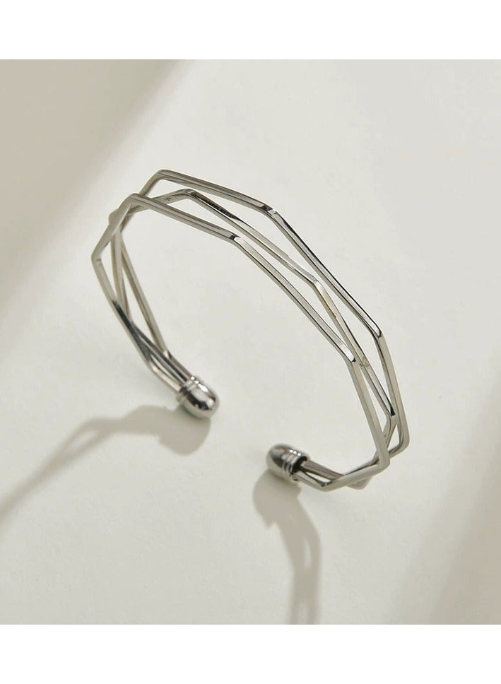 Goolsky Korean Minimalist Multi-Layer Geometric Cuff Bracelet – Open Bangle for Women, Cold Aesthetic, Daily/Casual Wear - Image 1