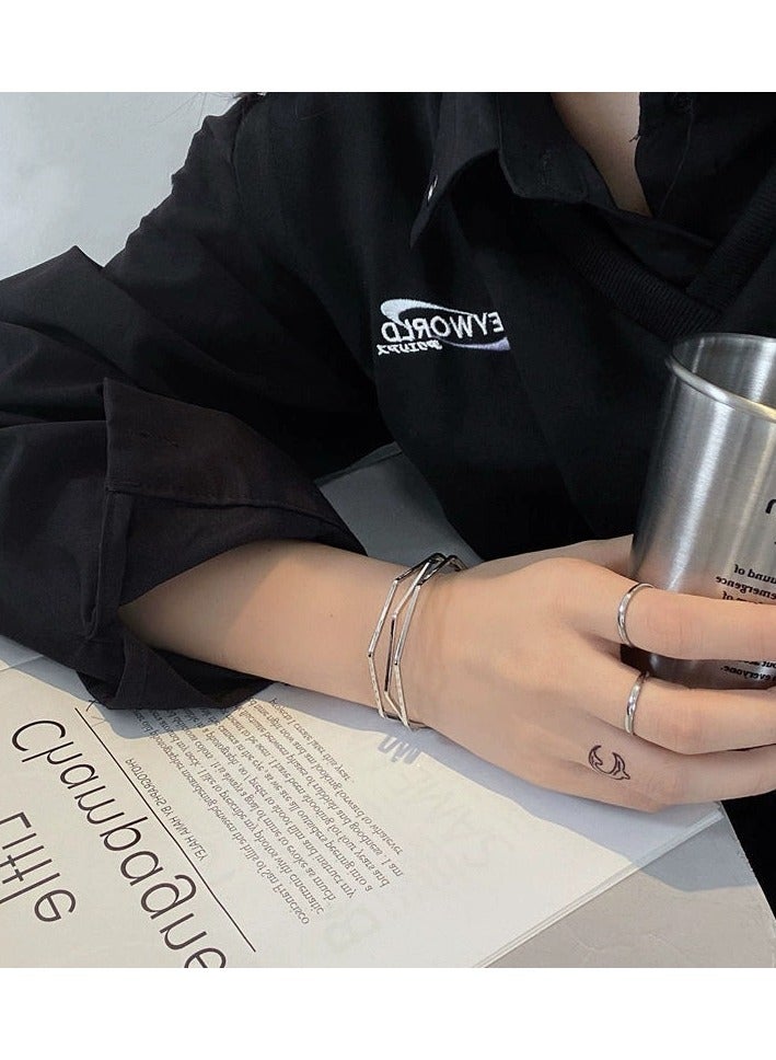 Goolsky Korean Minimalist Multi-Layer Geometric Cuff Bracelet – Open Bangle for Women, Cold Aesthetic, Daily/Casual Wear - Image 2