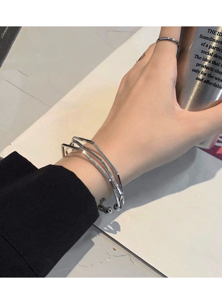 Goolsky Korean Minimalist Multi-Layer Geometric Cuff Bracelet – Open Bangle for Women, Cold Aesthetic, Daily/Casual Wear - Image 3