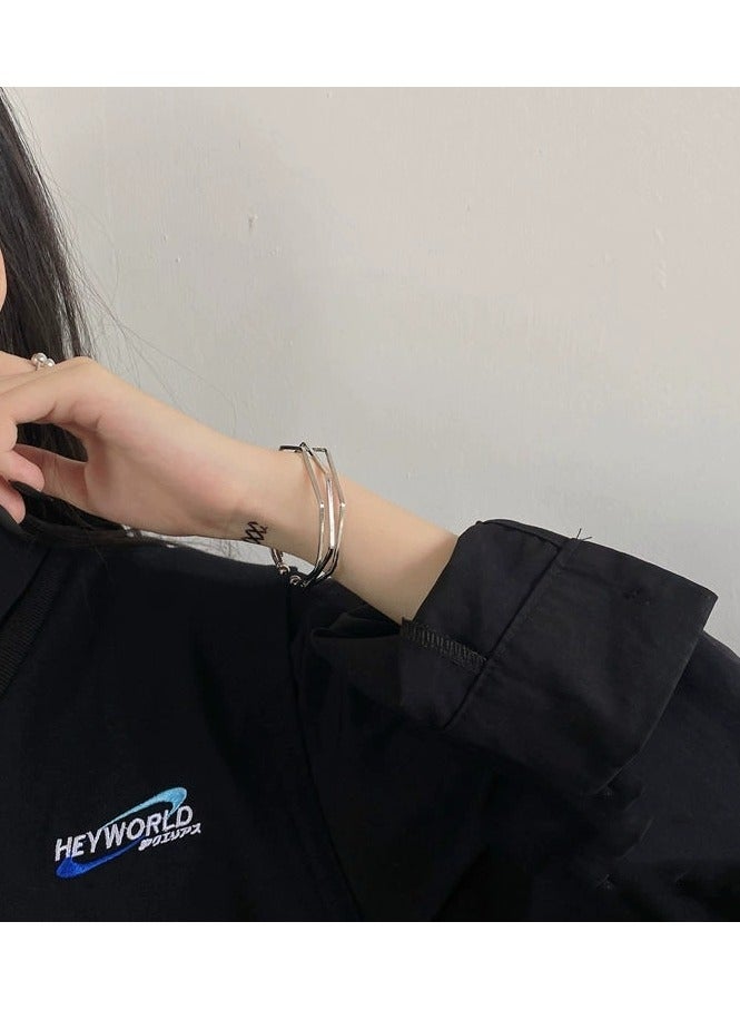 Goolsky Korean Minimalist Multi-Layer Geometric Cuff Bracelet – Open Bangle for Women, Cold Aesthetic, Daily/Casual Wear - Image 4