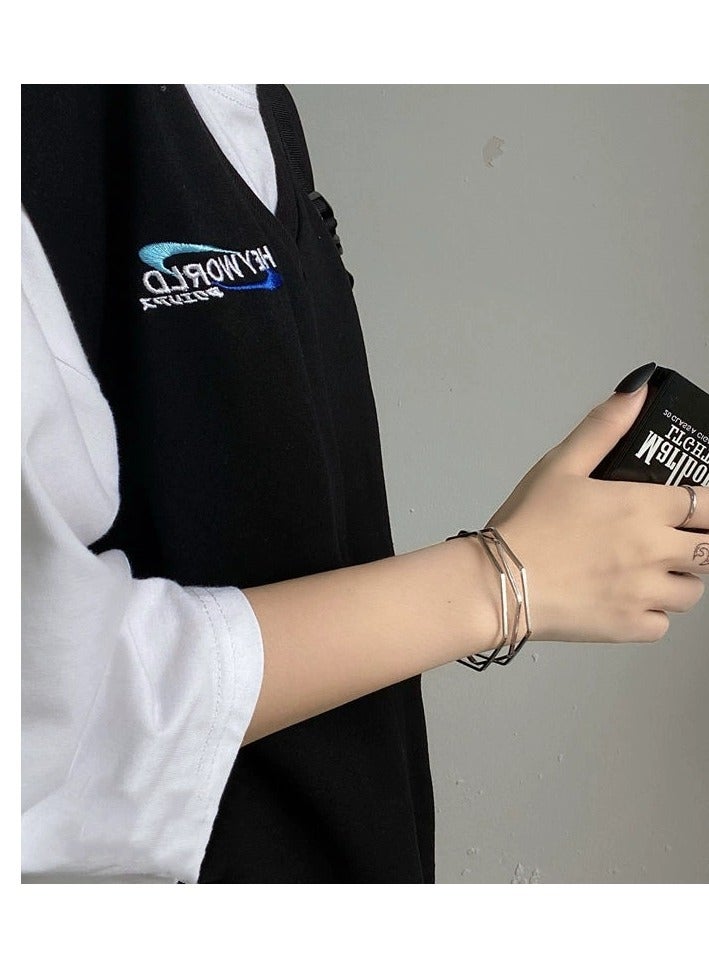 Goolsky Korean Minimalist Multi-Layer Geometric Cuff Bracelet – Open Bangle for Women, Cold Aesthetic, Daily/Casual Wear - Image 5