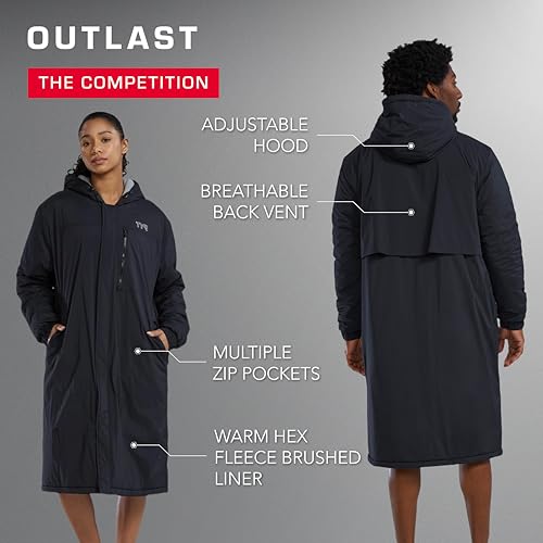 TYR Hydrosphere Tech Adult Swim Parka - Swimming Cover Up for Women, Men - Fleece Lining, Multiple Pockets - S, Black - Image 5