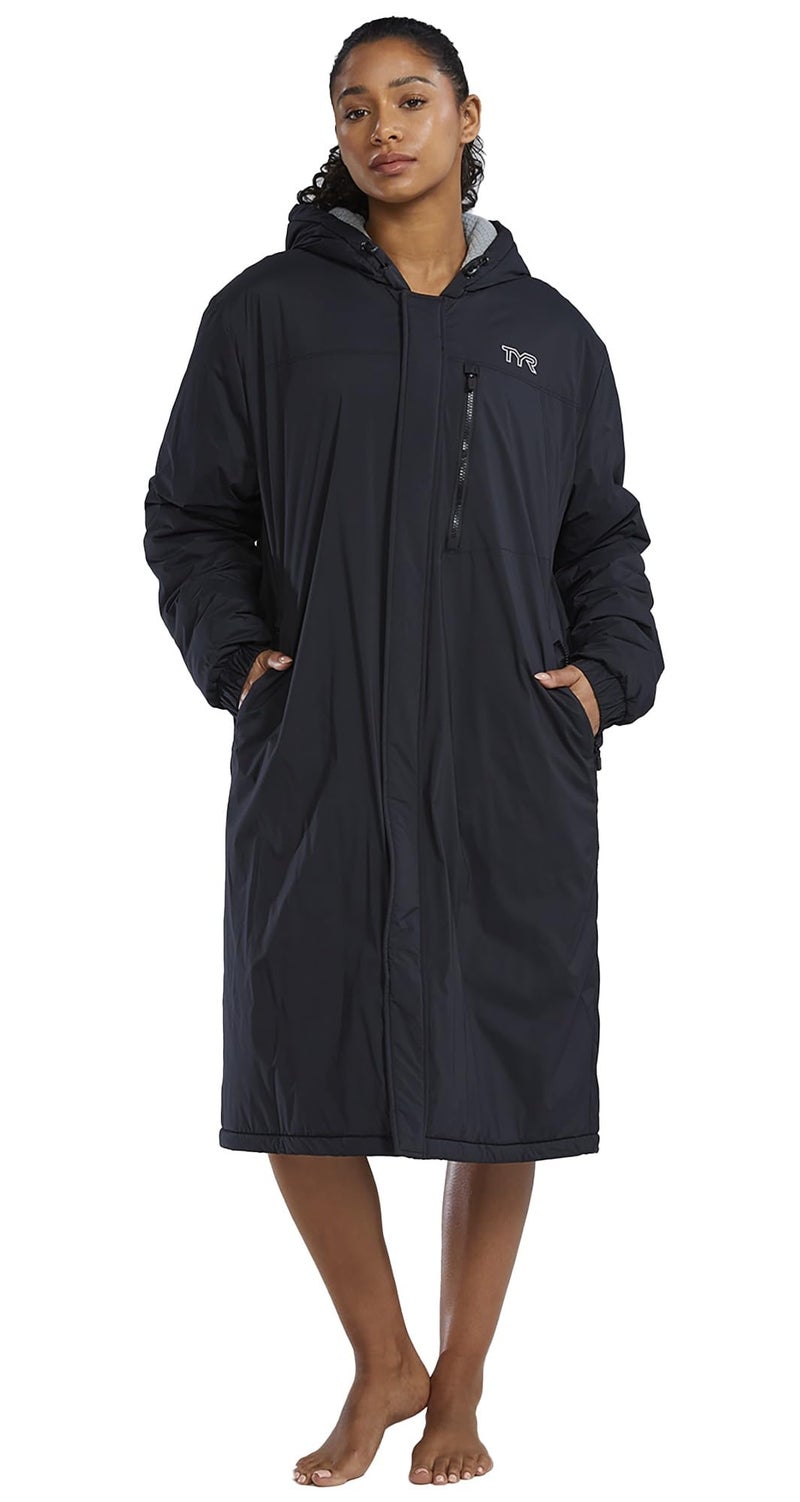 TYR Hydrosphere Tech Adult Swim Parka - Swimming Cover Up for Women, Men - Fleece Lining, Multiple Pockets - S, Black - Image 1