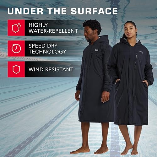 TYR Hydrosphere Tech Adult Swim Parka - Swimming Cover Up for Women, Men - Fleece Lining, Multiple Pockets - S, Black - Image 4
