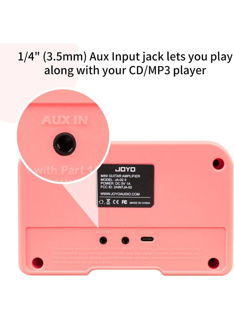 جويو مكبر صوت جيتار كهربائي صغير JA-02 II – أمبليفاير محمول 5 وات مع بلوتوث، قناتان نظيف وتشويش، شحن داخلي وسماعات، مثالي للتدريب المنزلي - Image 4