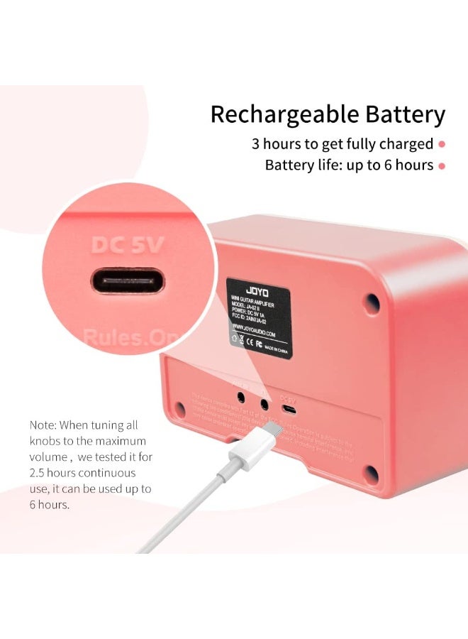 جويو مكبر صوت جيتار كهربائي صغير JA-02 II – أمبليفاير محمول 5 وات مع بلوتوث، قناتان نظيف وتشويش، شحن داخلي وسماعات، مثالي للتدريب المنزلي - Image 5
