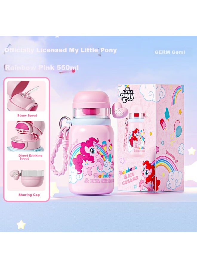 Germ My Little Pony Children's Insulated Straw Water Bottle Large Capacity Student Cup 550ml Rainbow Pink - Image 1
