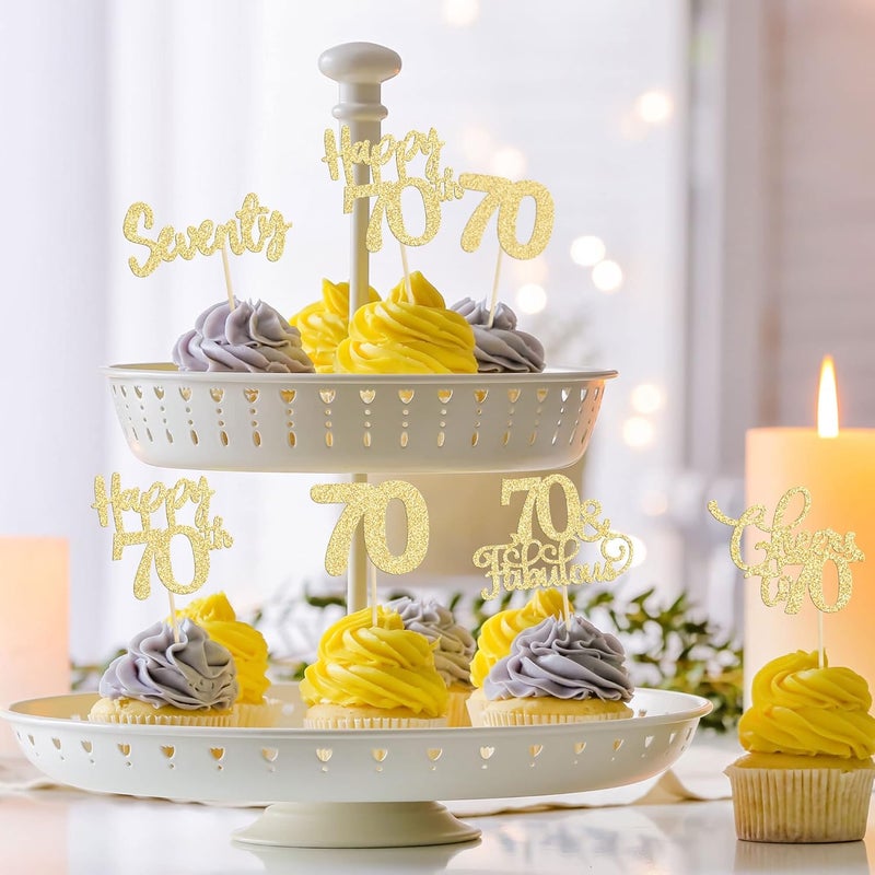 Ephlyn 30 Pack Happy 70th Birthday Cupcake Toppers Gold Glitter Seventy Cheers to 70 Years Old Cupcake Picks for 70th Birthday Anniversary Party Cake Decorations Supplies - Image 5