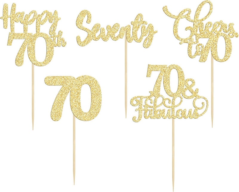Ephlyn 30 Pack Happy 70th Birthday Cupcake Toppers Gold Glitter Seventy Cheers to 70 Years Old Cupcake Picks for 70th Birthday Anniversary Party Cake Decorations Supplies - Image 3