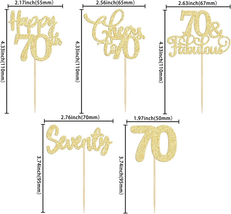 Ephlyn 30 Pack Happy 70th Birthday Cupcake Toppers Gold Glitter Seventy Cheers to 70 Years Old Cupcake Picks for 70th Birthday Anniversary Party Cake Decorations Supplies - Image 2