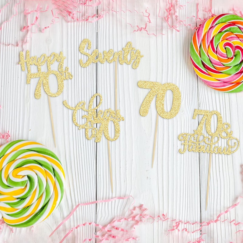 Ephlyn 30 Pack Happy 70th Birthday Cupcake Toppers Gold Glitter Seventy Cheers to 70 Years Old Cupcake Picks for 70th Birthday Anniversary Party Cake Decorations Supplies - Image 4
