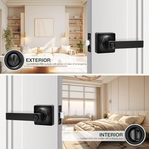 GOBEKOR 2 Pack Interior Door Handles Passage Door Levers for Hallway and Closet Lever Door Handles Keyless Square Door Lock Straight Lever Set - Image 4