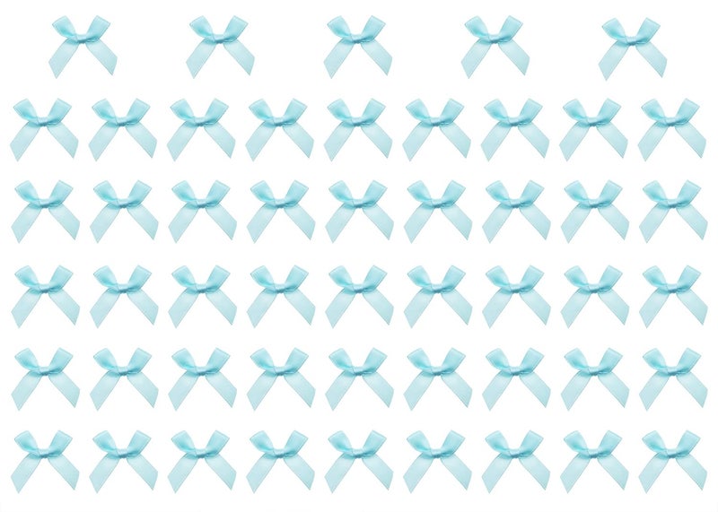 Shapenty Mini Satin Ribbon Bows Flowers Boutique for Sewing Scrapbook Card Making Wedding Christmas Gift Girls Dress Hair Accessories Decoration Crafting 4x4cm50PCS Light Blue