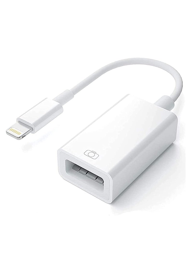 LEDIN Apple to USB Camera Adapter, USB 3.0 OTG Cable for iPhone/iPad to Connect Card Reader, USB Flash Drive, U Disk, Keyboard, Mouse, Hubs, MIDI, Plug & Play (White) - Image 1