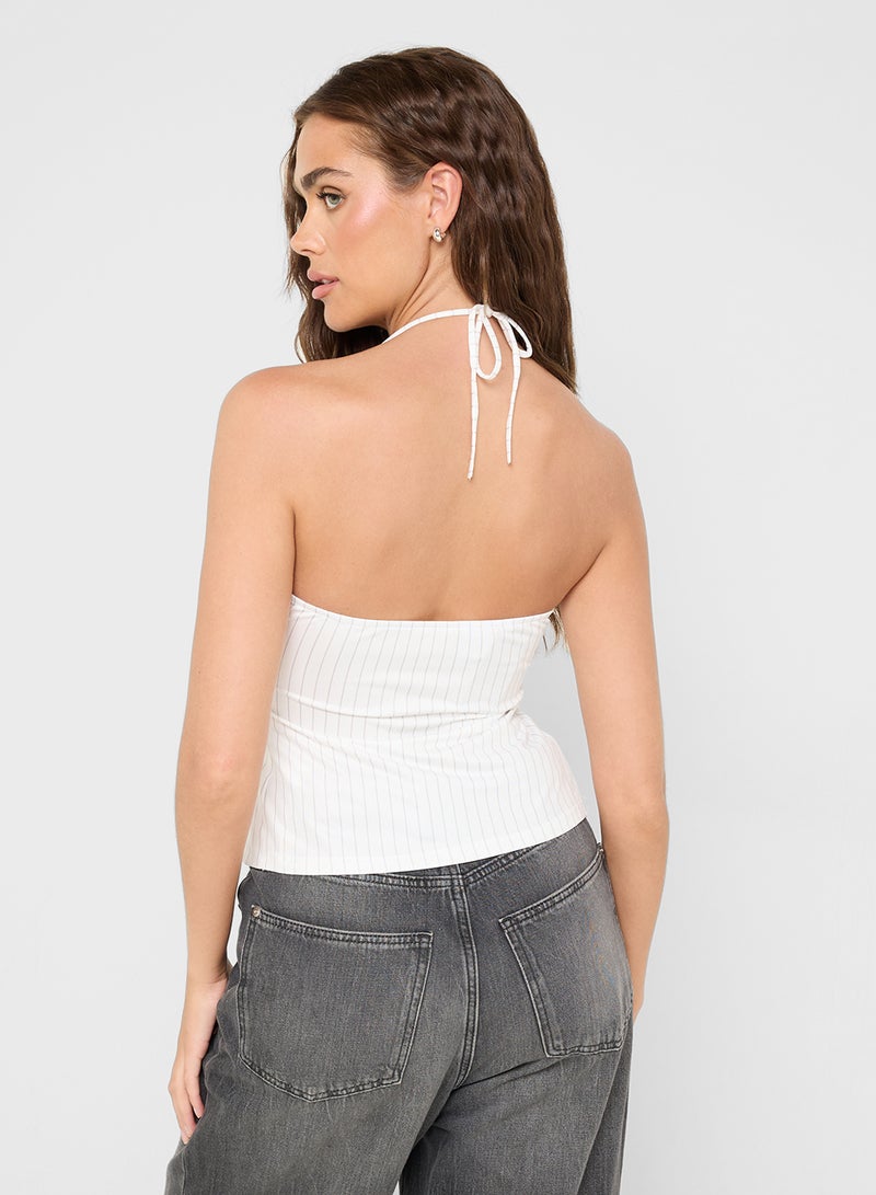 Ginger Pin Stripe Button Down Strappy Top - Image 2