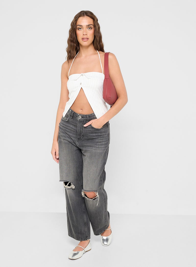 Ginger Pin Stripe Button Down Strappy Top - Image 4